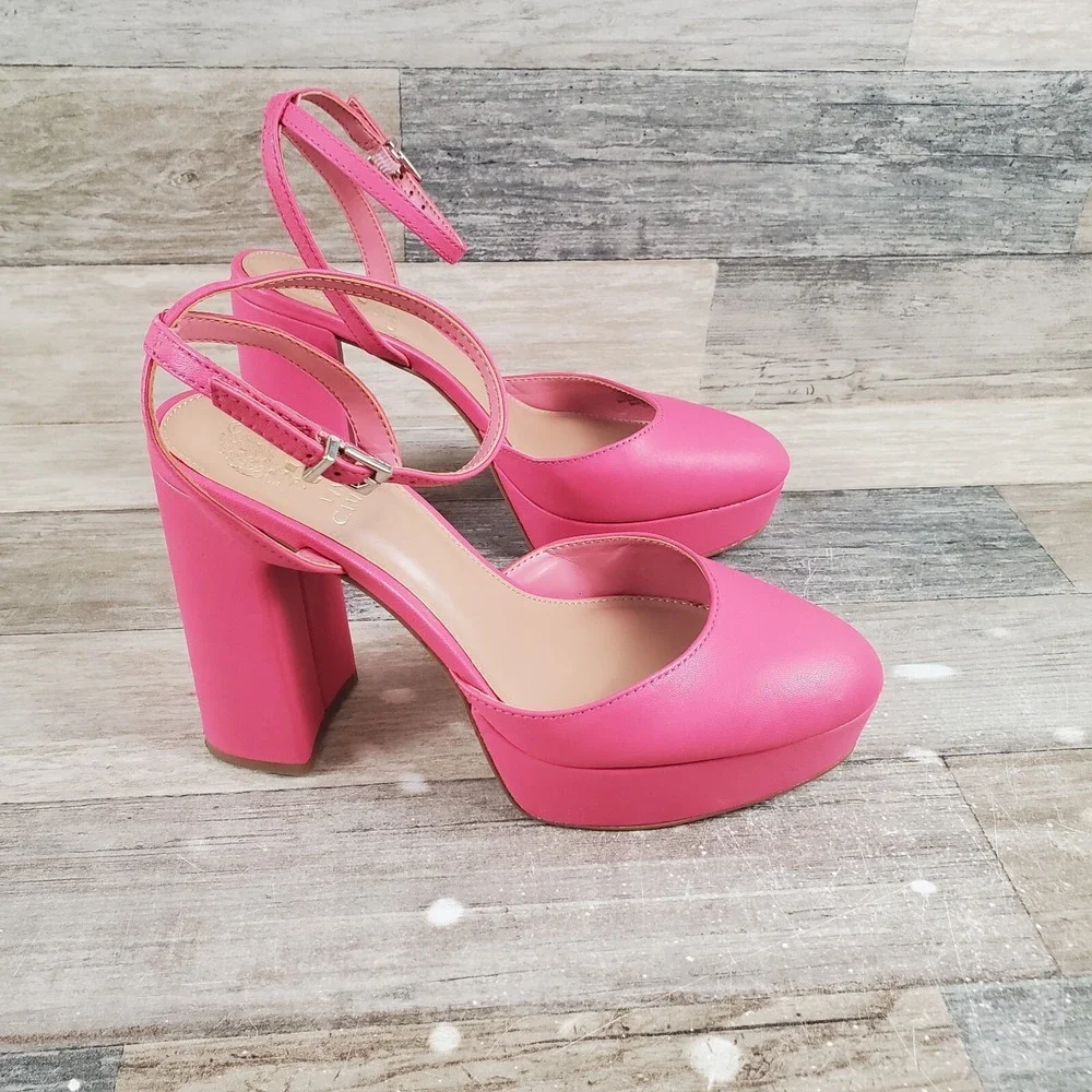 Vince Camuto Patrissya Womens Platform Pump Sz 7 M Block Heel Flamingo Leather